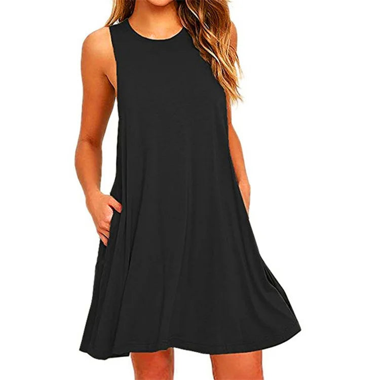 Vestido Playero Informal de Verano Holgado de Talla Grande Con Bolsillos