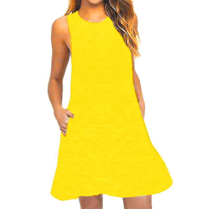 Vestido Playero Informal de Verano Holgado de Talla Grande Con Bolsillos